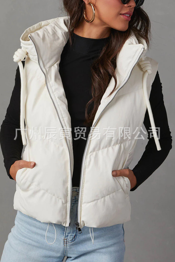 Women's Solid Color Hooded Pad - Padded Vest Gilet reseña y precio